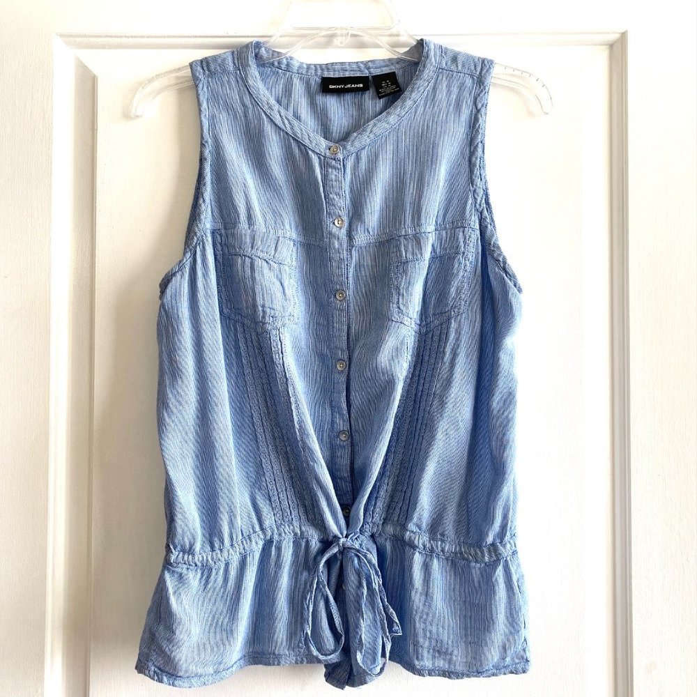 DKNY | Women’s sleeveless cinch drawstring waist button-down top | Size:…